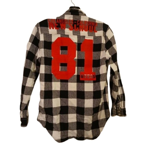 Guess Boys Black/White flannel California plaid button up shirt Grunge Size 12 - Picture 3 of 6